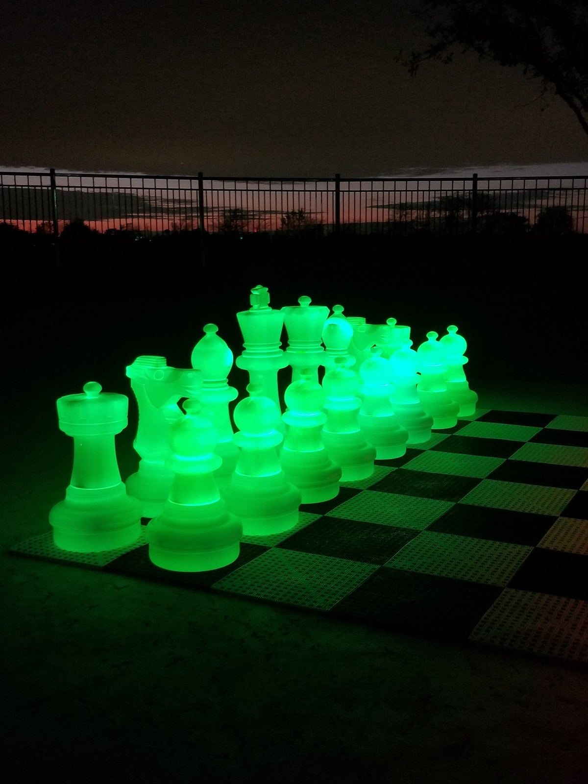25 Inch Plastic Light-up LED Giant Chess Set One Side LED and One Side Black | Giant Outdoor Chess | Green | GiantChessUSA