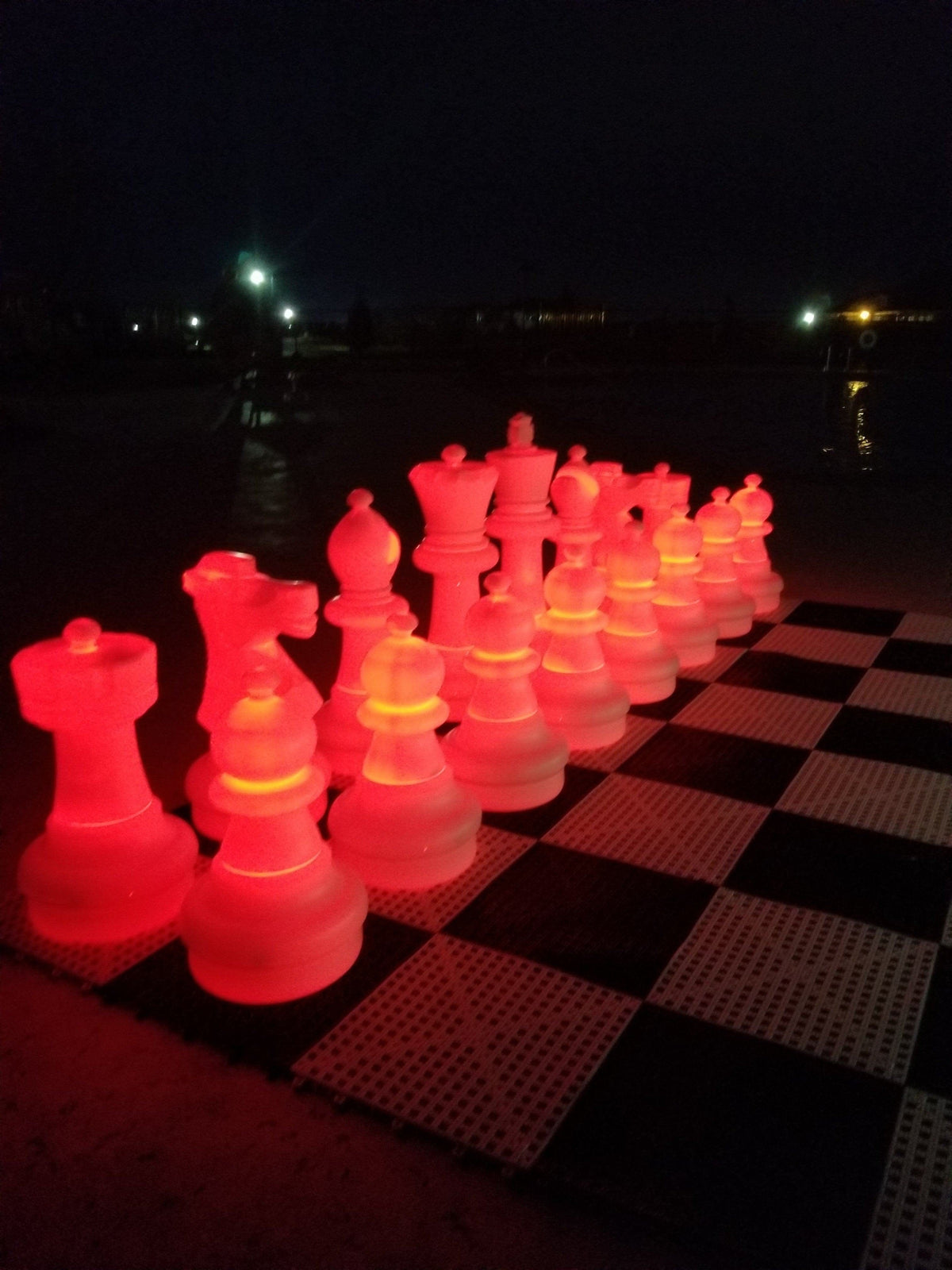 25 Inch Plastic Light-up LED Giant Chess Set One Side LED and One Side Black | Giant Outdoor Chess | Red | GiantChessUSA