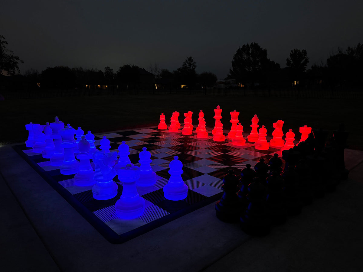25 Inch Plastic Light-up LED Giant Chess Set | Three Options Available | Giant Outdoor Chess | 25" Day/Night Deluxe Set | GiantChessUSA
